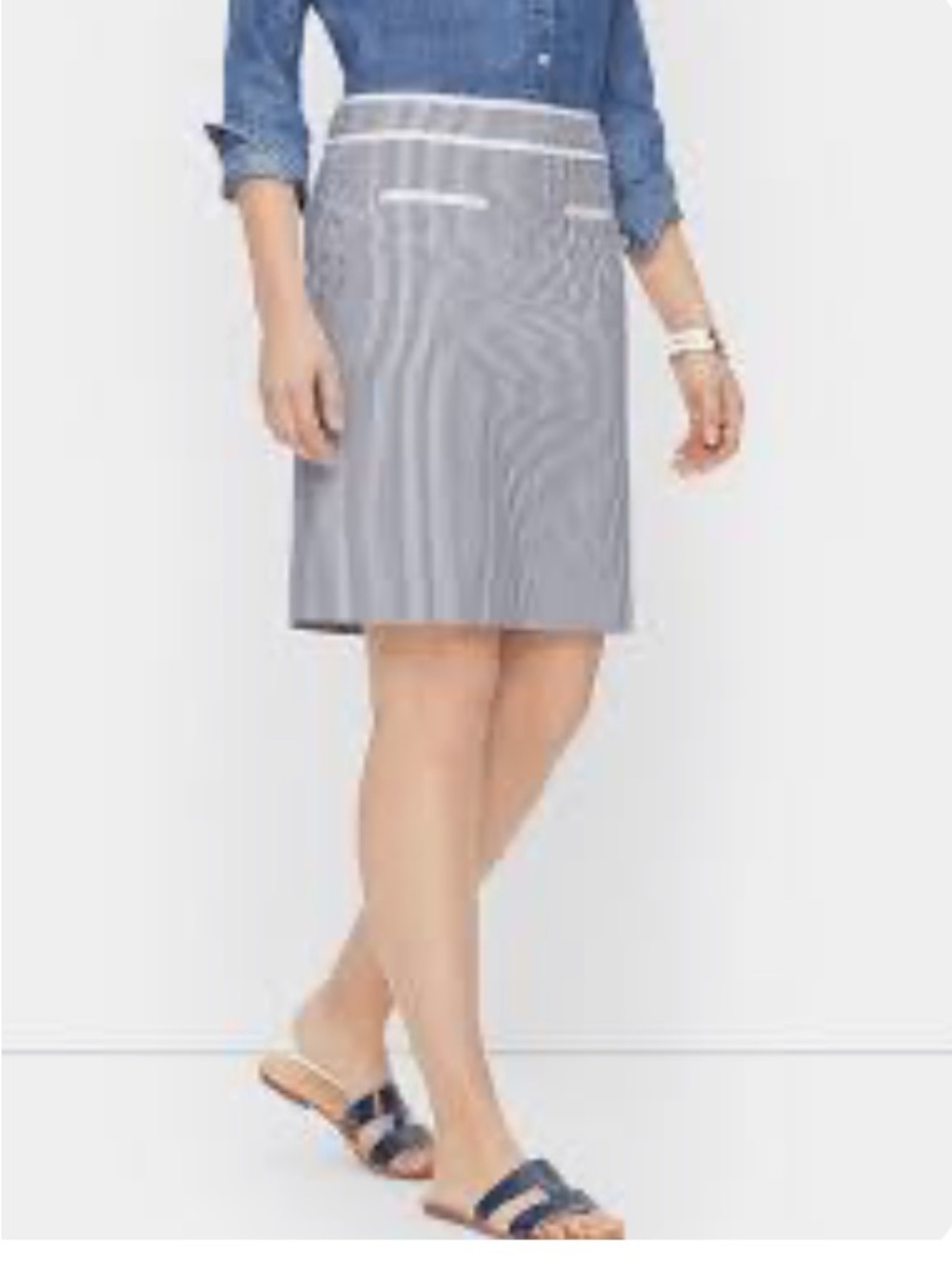 Talbots Gray Pinstripe A-Line Skirt with White Trim Accents